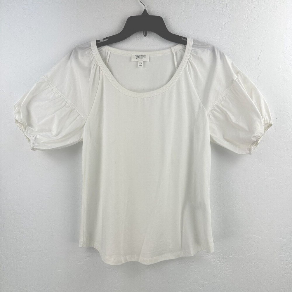 Candace Cameron‎ Bure Cotton Spandex Top Women's XS WHITE Poof Elastic Sleeve
